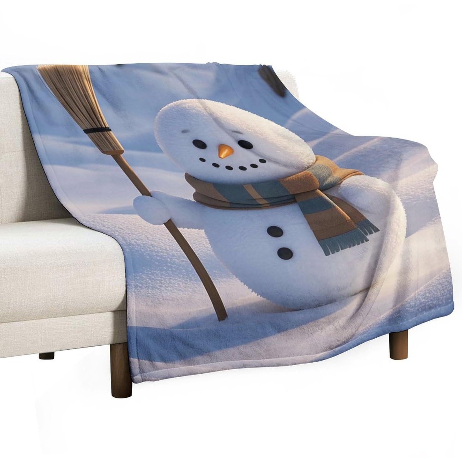 Couverture en flanelle bonhomme de neige anti-peluche douce pour lit