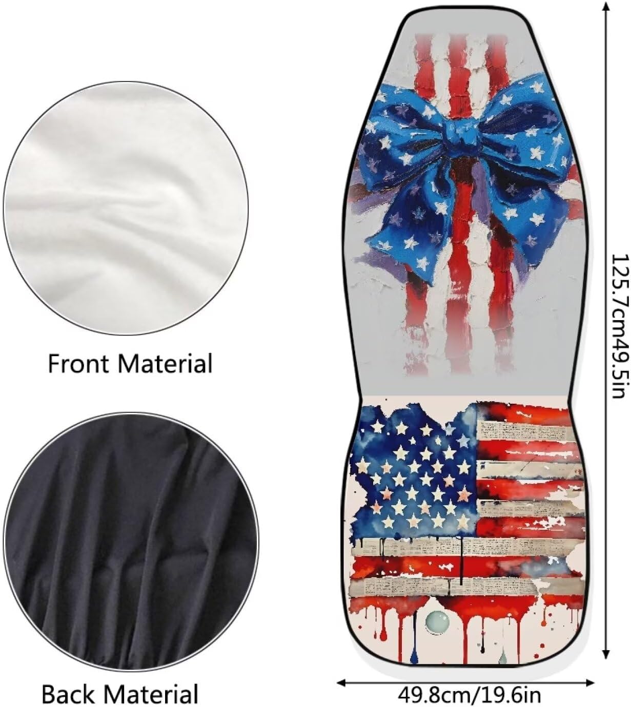 Independence Day Pattern 2 Piece Car Seat Covers Protectors for Front Seat Bowknot American Flag Non-Slip Auto Seat Covers for Auto Sedan SUV Truck Jeep Van