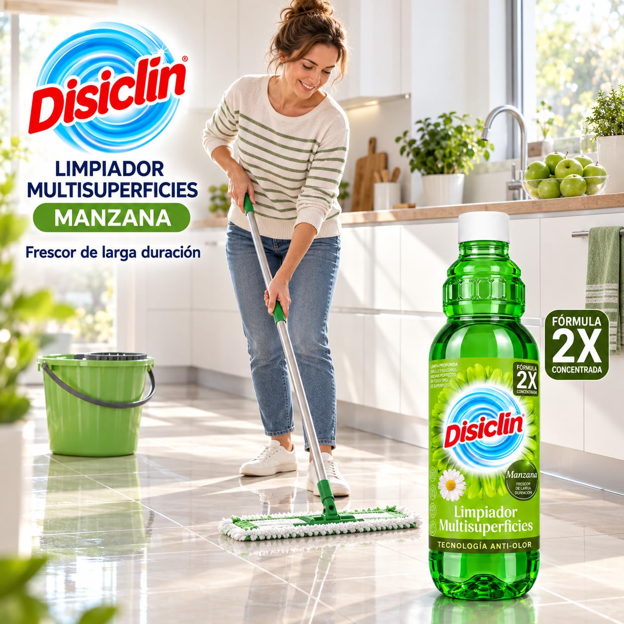 DISCLIN Manzana Fregasuelos 1L (Pack 12 unidades) | RASMACOR