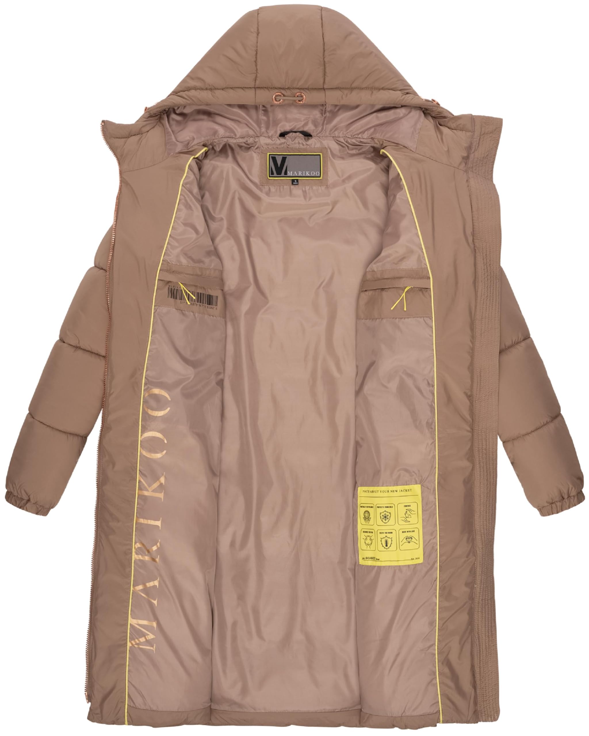 MARIKOO Damen Wintermantel warmer Steppmantel mit Kapuze und hochwertigen roséfarbenen Details und Kapuze Nomadiaa 16 S-3XL