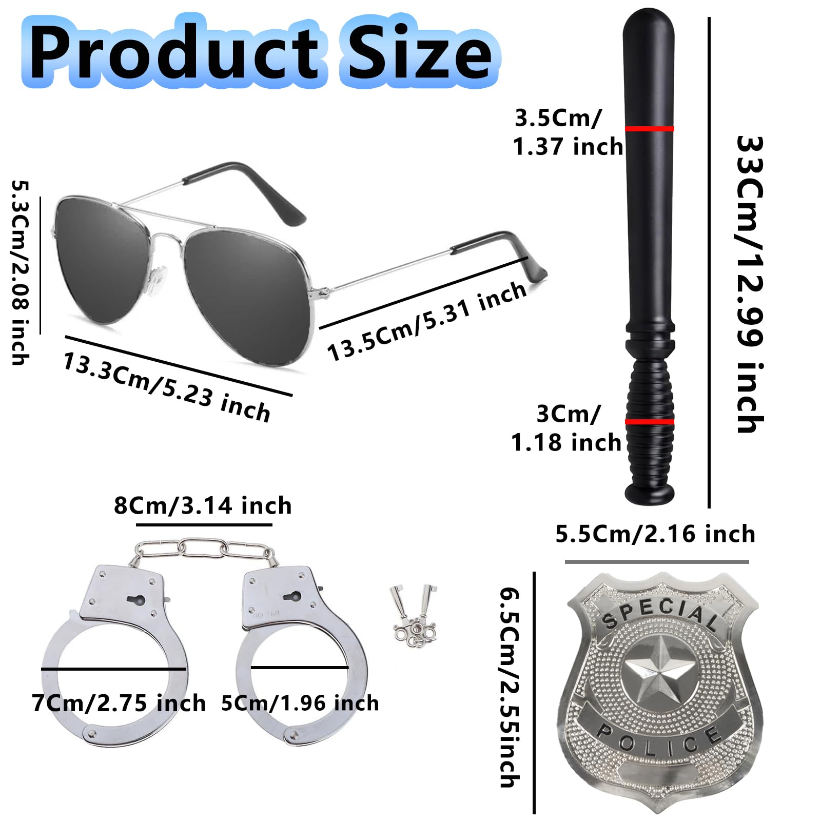 Tbczvx 4 Pcs Police Accessories, Police Handcuffs Police Badge Sunglasses Police Fancy Set - Image 2