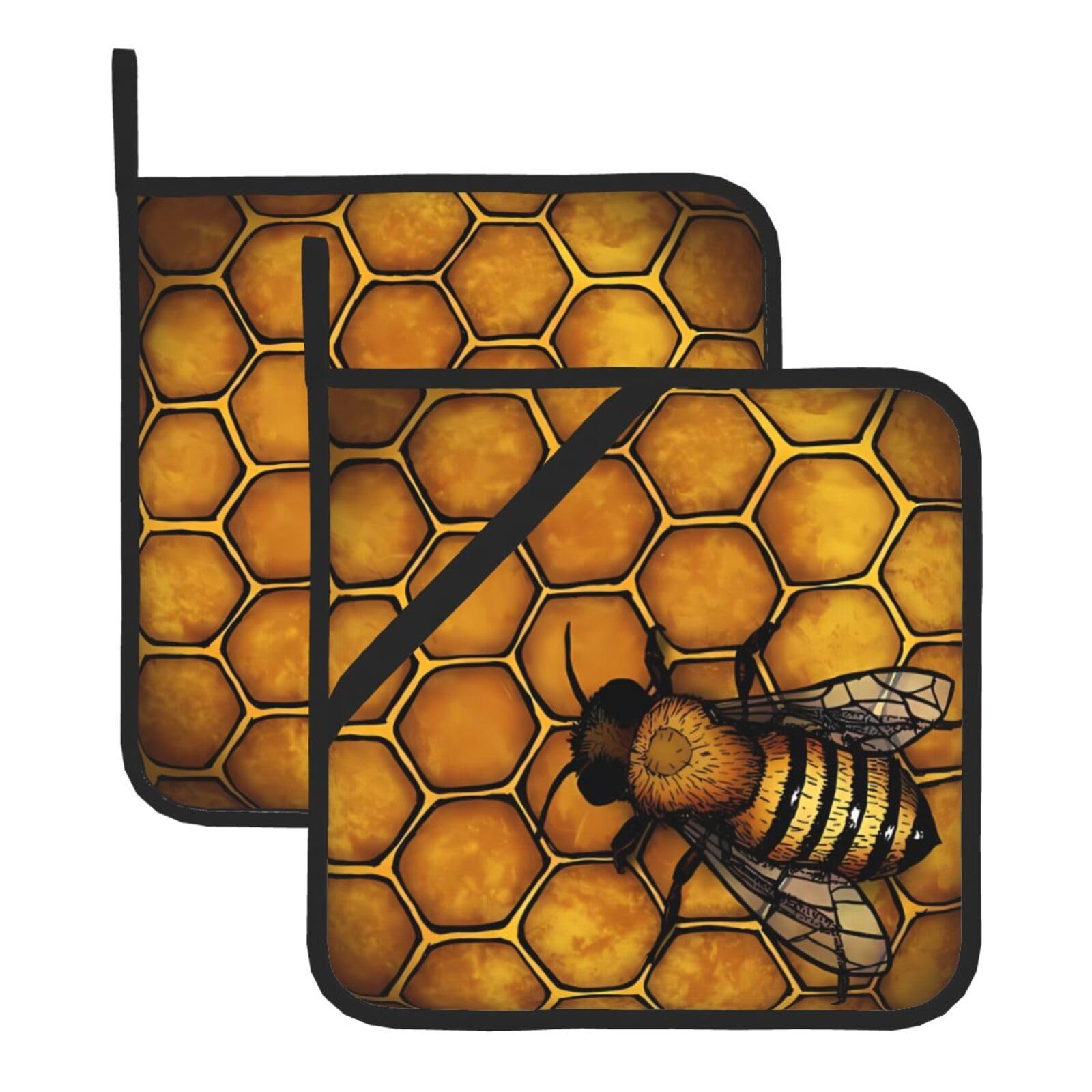 HJFCZH Bee Honeybee Prints Square Hot Pads for Kitchen Counter - Waterproof Pot Holders, Durable Heat Resistant Throw Layers for Serving, Oven & BBQ - 2 Pack