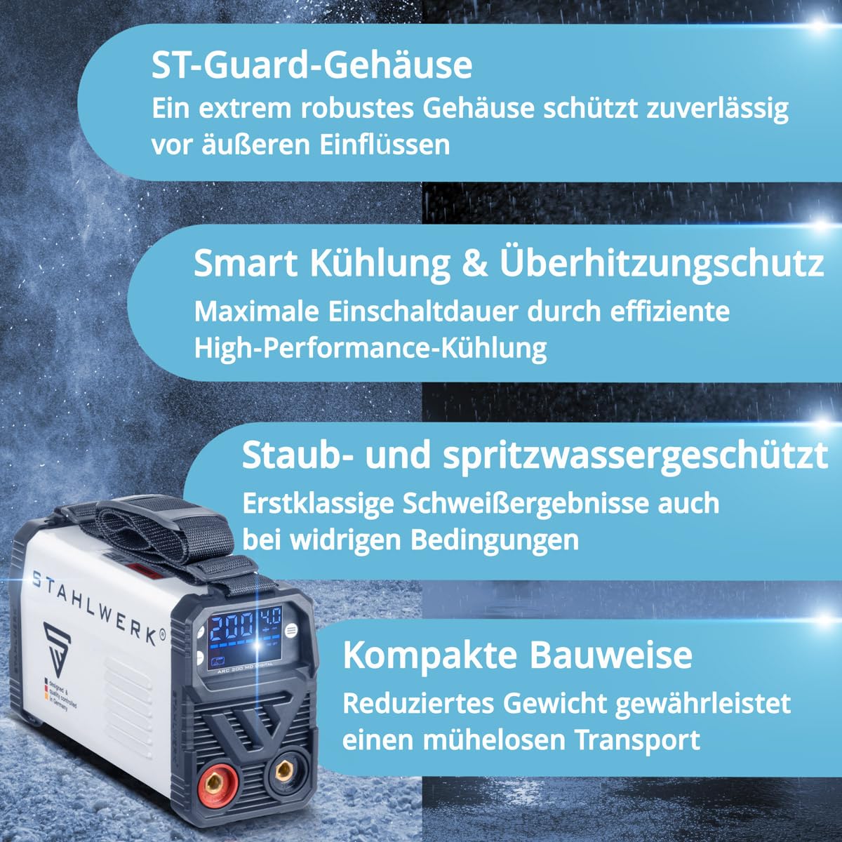 STAHLWERK ARC 200 ST IGBT volledige uitrusting - lasmachine DC MMA/E-Hand/ Lift-TIG Lasser met echte 200 Ampère zeer compact, Dubbel-Board, 7 jaar fabrieksgarantie