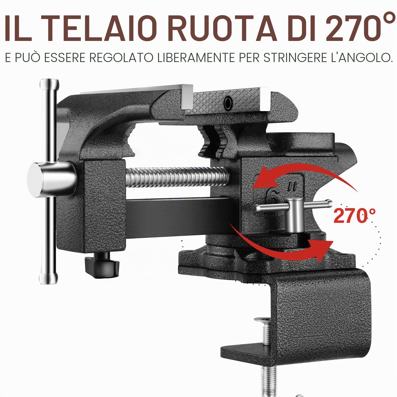 TEENO Morsa da Banco, 270 ° morsa da banco girevole,6 inch 7.6kg，con larghezza della mascella 150 mm， materiale in acciaio fuso, potenza di serraggio 1000 kg（Con fissaggio da tavolo）