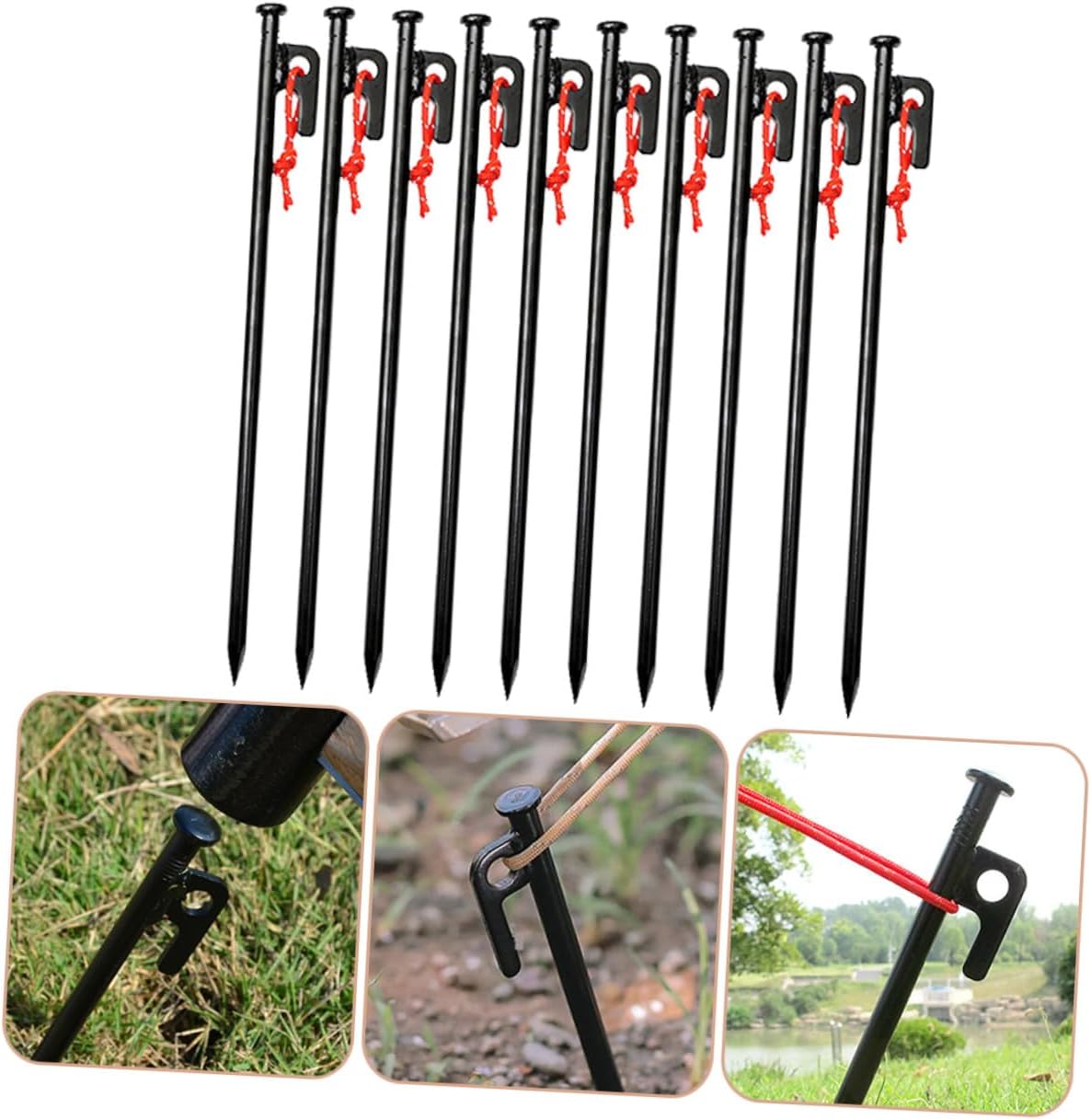 HEMOTON 10pcs Camping Tent Stakes Heavy Duty Metal Pegs 30cm Black with Storage Bag Outdoor Tent Pegs for Windproof Shelter Anchoring
