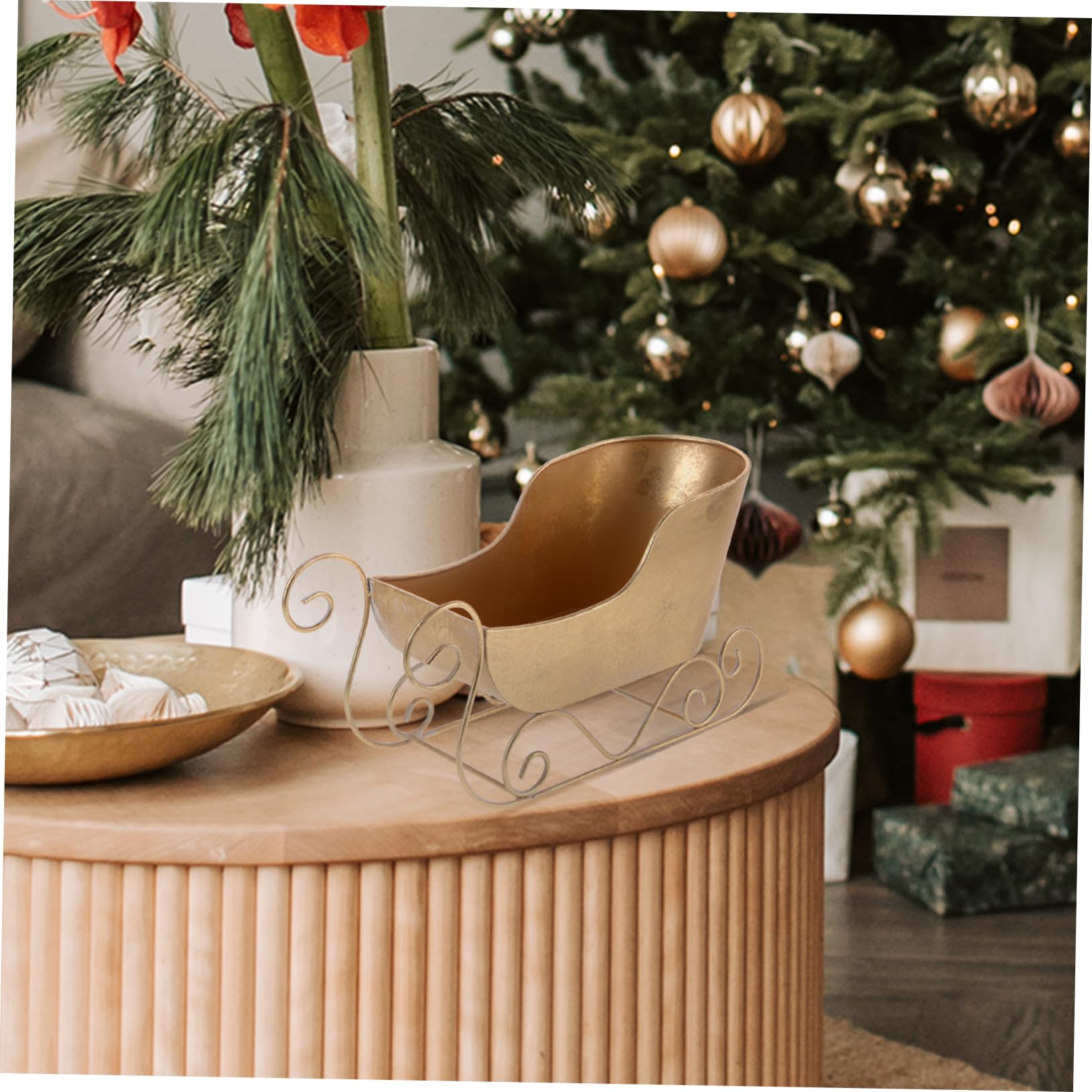 Adorno Navideño De Trineo Pequeño De Hierro, Decoración Navideña Ligera y Compacta para Árbol y Fiestas, Mini Modelo Coleccionable para Escritorio y Fondo Fotográfico