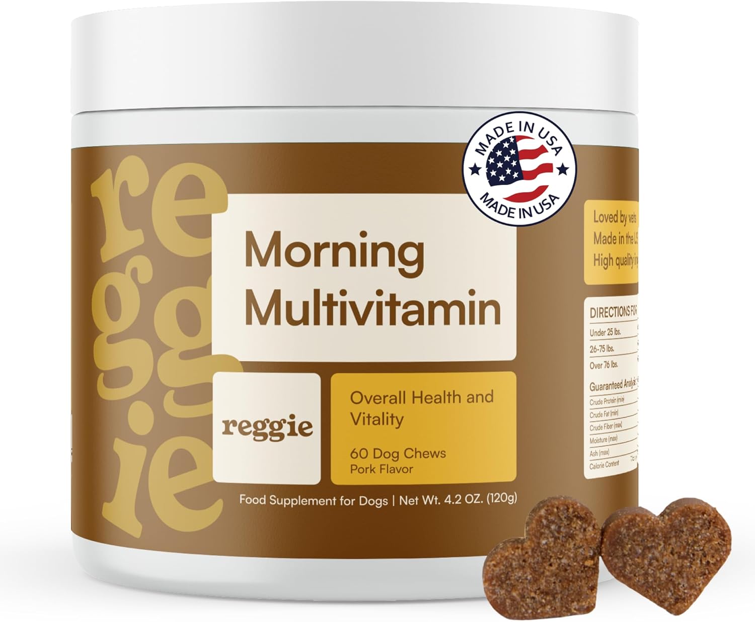 Reggie Morning Multivitamins for Dogs | Daily Dog Vitamin Chews with Vitamins & Minerals for Immunity, Heart, Skin, Coat, Joints & Digestion | Vet-Approved, Natural Dog Supplement | 60 Soft Chews