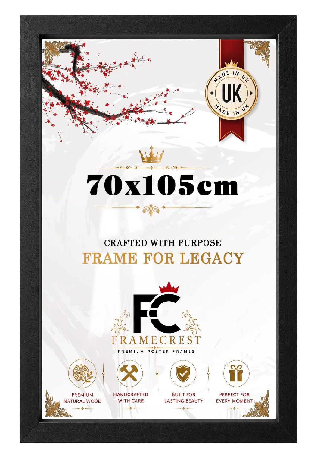 FRAMECREST Extra Large Size 70x105cm Premium Picture Frame | Horizontal Vertical MDF Wood Frame for Gallery Art Home Decor | Christmas/Gift/Anniversary/Birthday-[Matt Black]