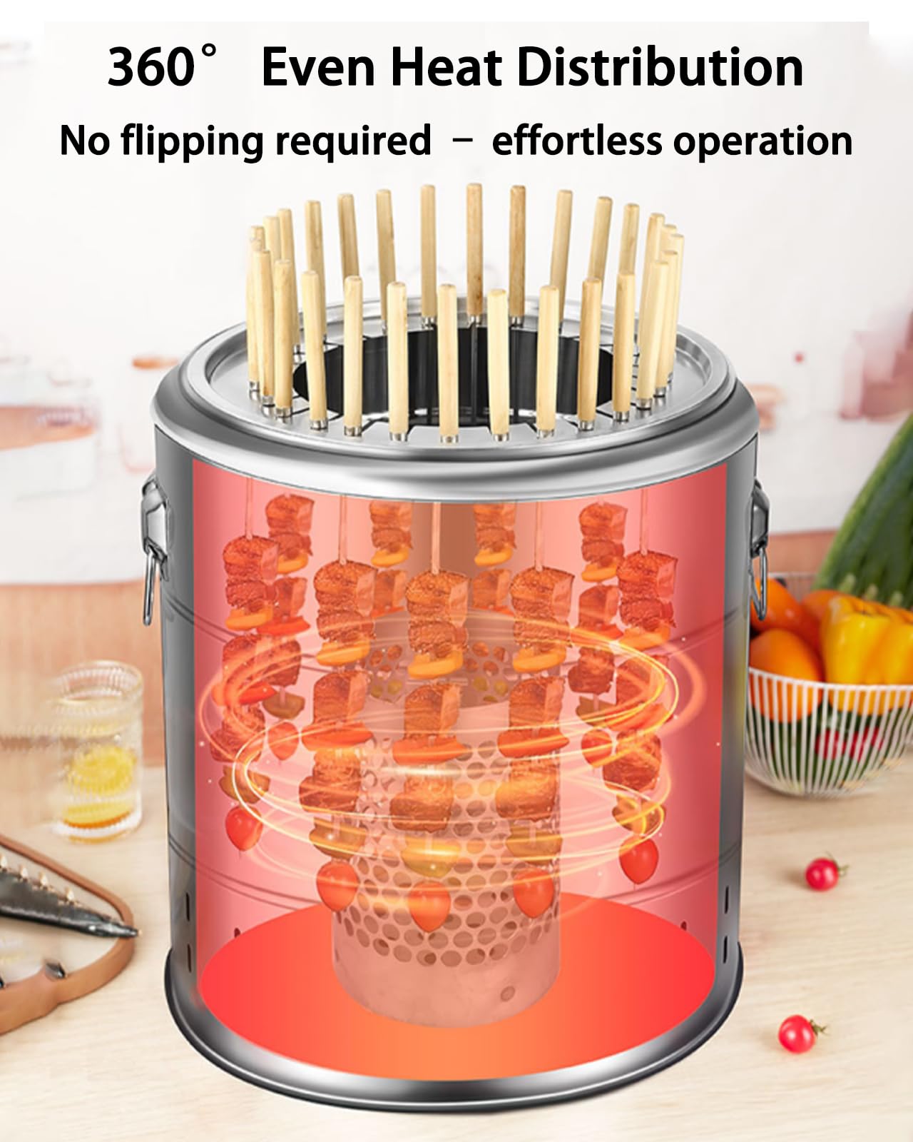 Parrilla vertical de carbón ahumador, parrilla de acero inoxidable para exteriores e interiores con brochetas, parrilla de kebab de doble capa sin humo para el hogar, camping, jardín