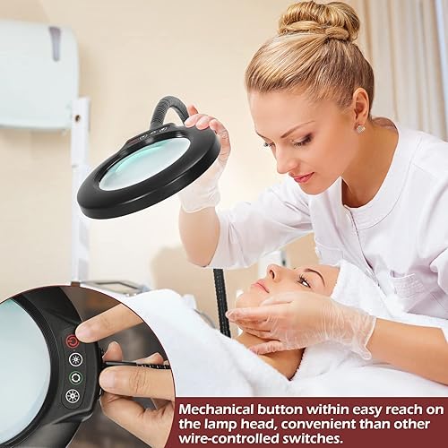 Miniatura 2 de Veemagni - Lupa 10X con luz y soporte, cuello de cisne flexible de 24 pulgadas, 5 modos de color, lámpara de pie regulable sin escalones, lupa 3 en