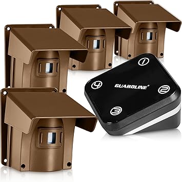 Guardline Wireless Driveway Alarm w/Four Sensors Kit. Top Rated Outdoor Weatherproof Motion Sensor/Detector- Best DIY WiFi Security Alert System- Protect Home, Perimeter, Yard, Garage, Gate, Pool