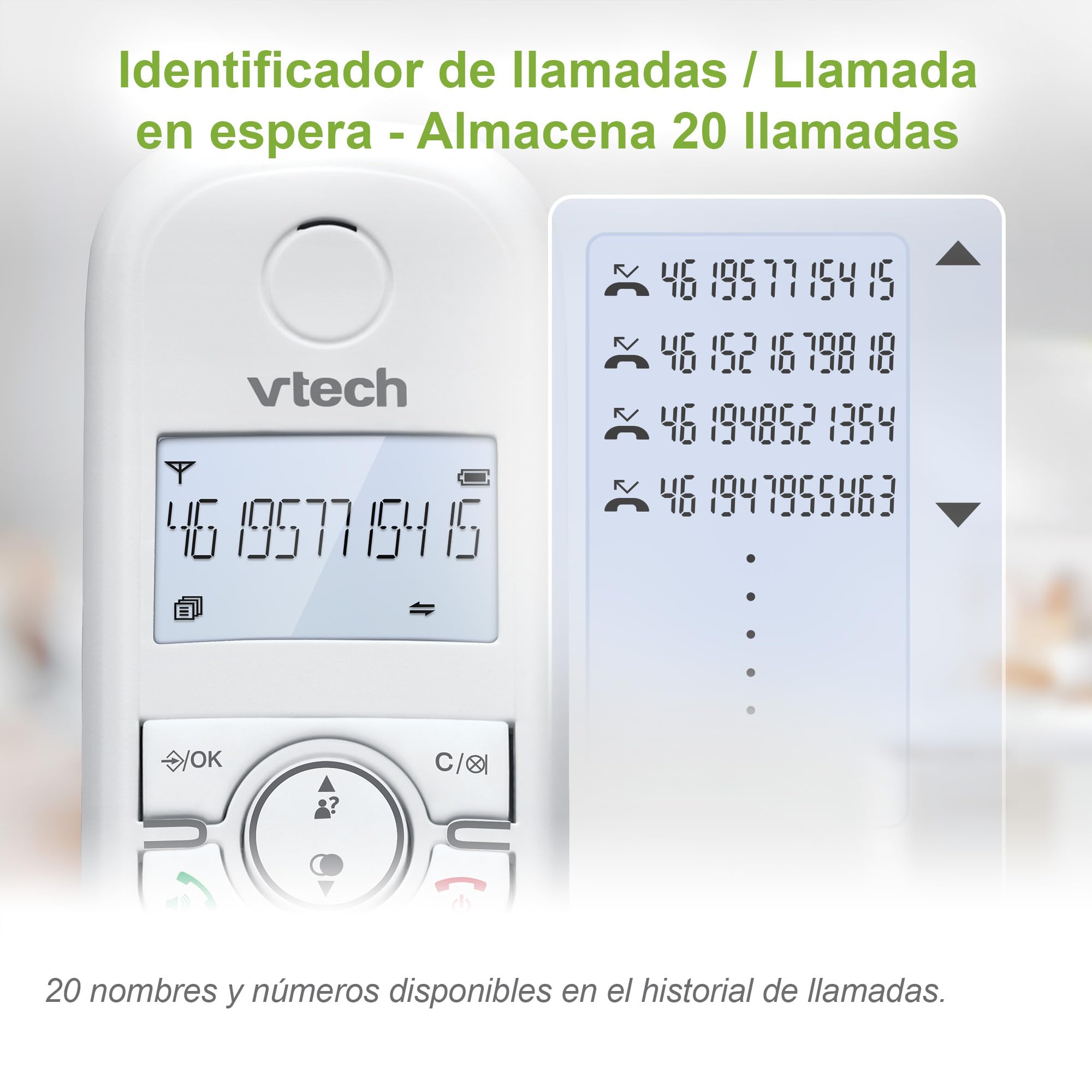 VTech CS1500 Bezprzewodowy telefon DECT, z podwójnym ładowaniem Telefon stacjonarny Słuchaj Extra Głośnomówiący Blokada dzwoniącego ID dzwoniącego Podświetlany ekran i klawiatura biały