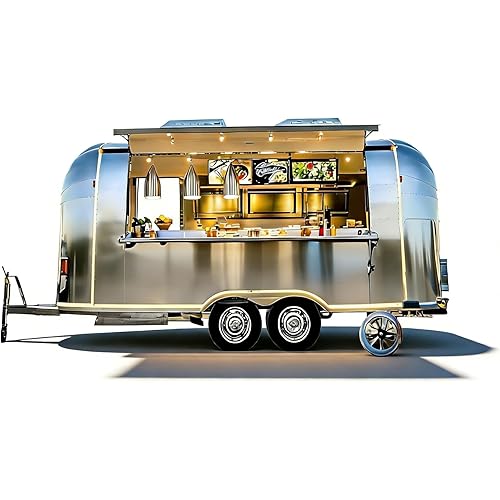 Fully Equipped Food Truck for Sale, Large Mobile Food Trailer with Fryer, Grill & Refrigerator, Commercial Concession Trailer for Street Vending & Catering