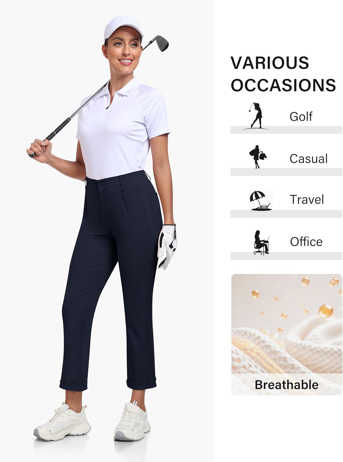 MoFiz Women's Golf Pants Stretch Work Ankle Pant Elastic Waist Business Dress Pant with Zipper Pockets for Casual Travel Wear - Image 3
