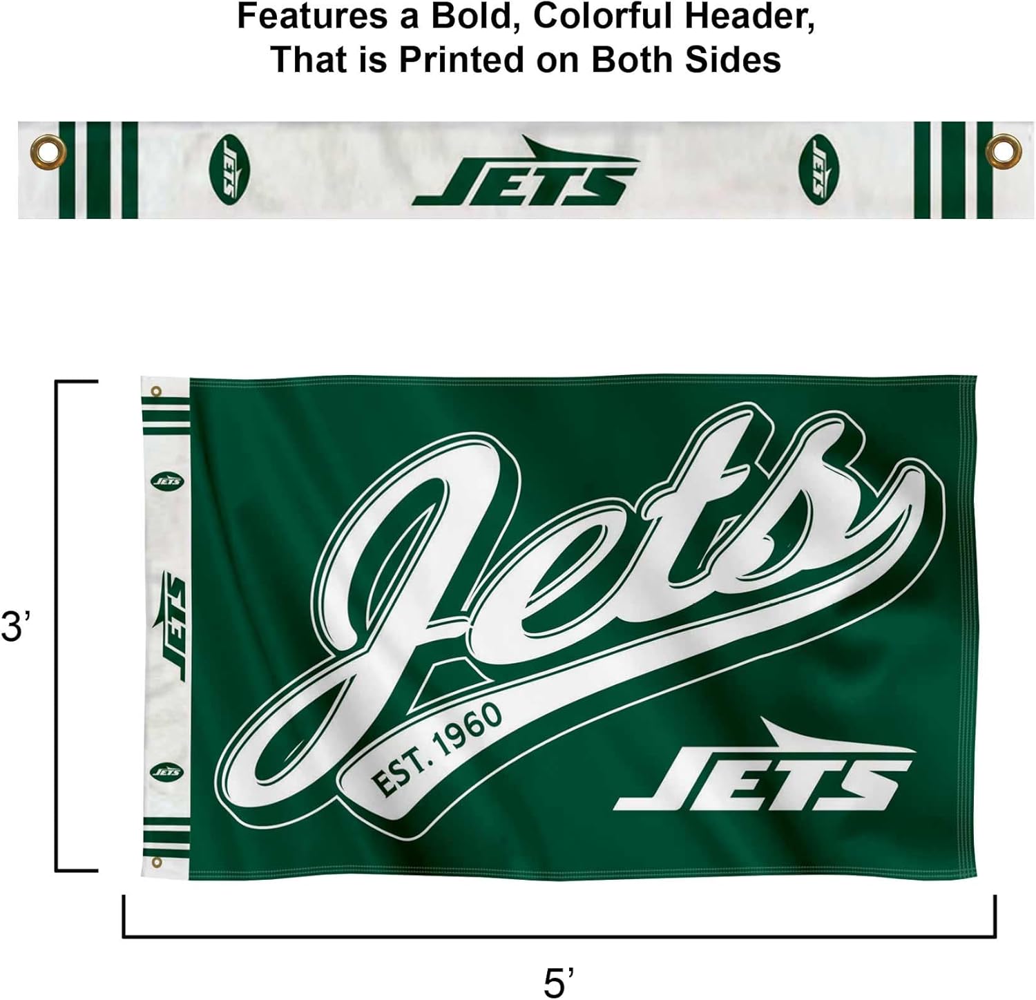 WinCraft New York Jets Script Logo Premium Flag - Image 2