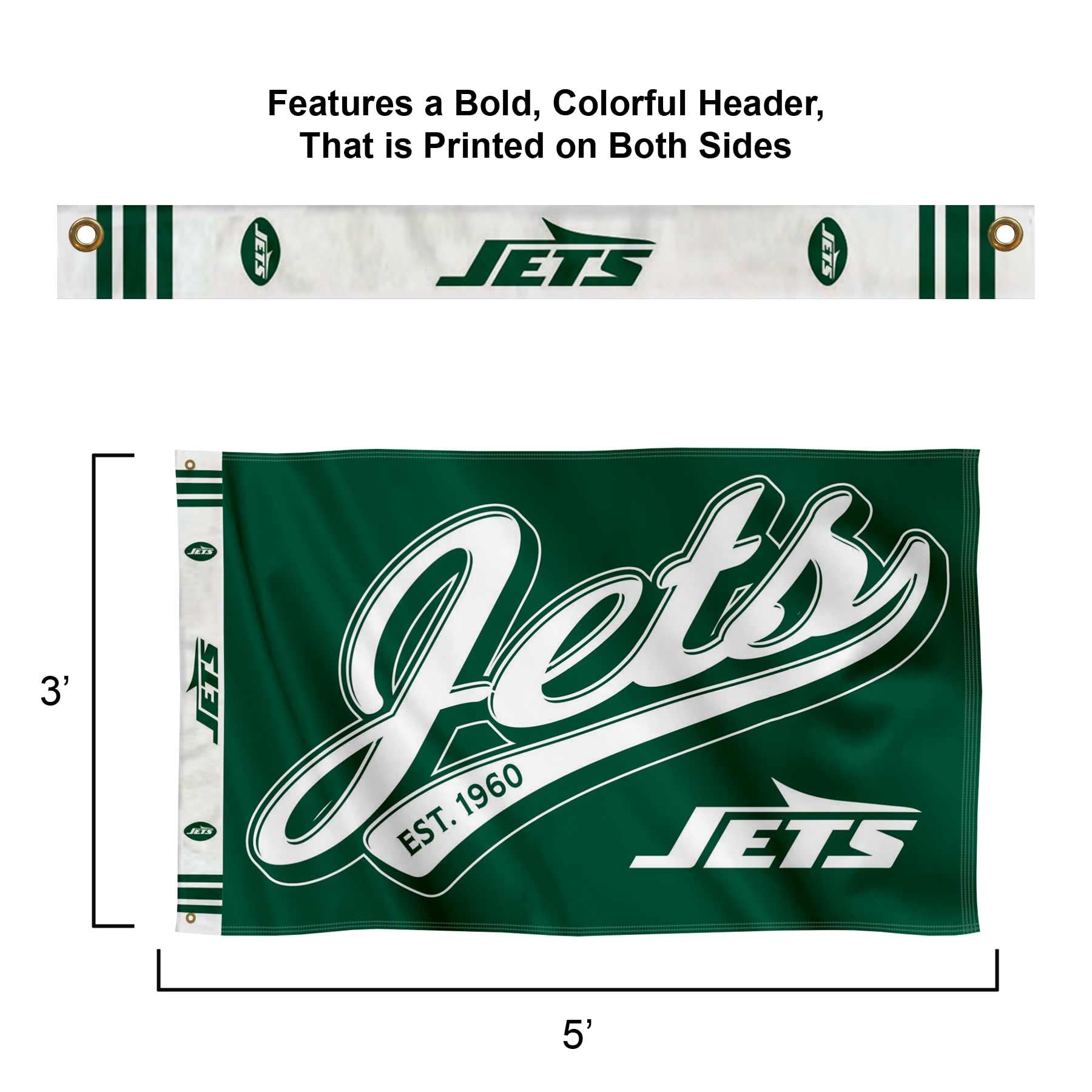 WinCraft New York Jets Patch Button Circle Logo Flag – Large 3x5 Foot Outdoor Banner With Grommets For Game Day & Tailgating