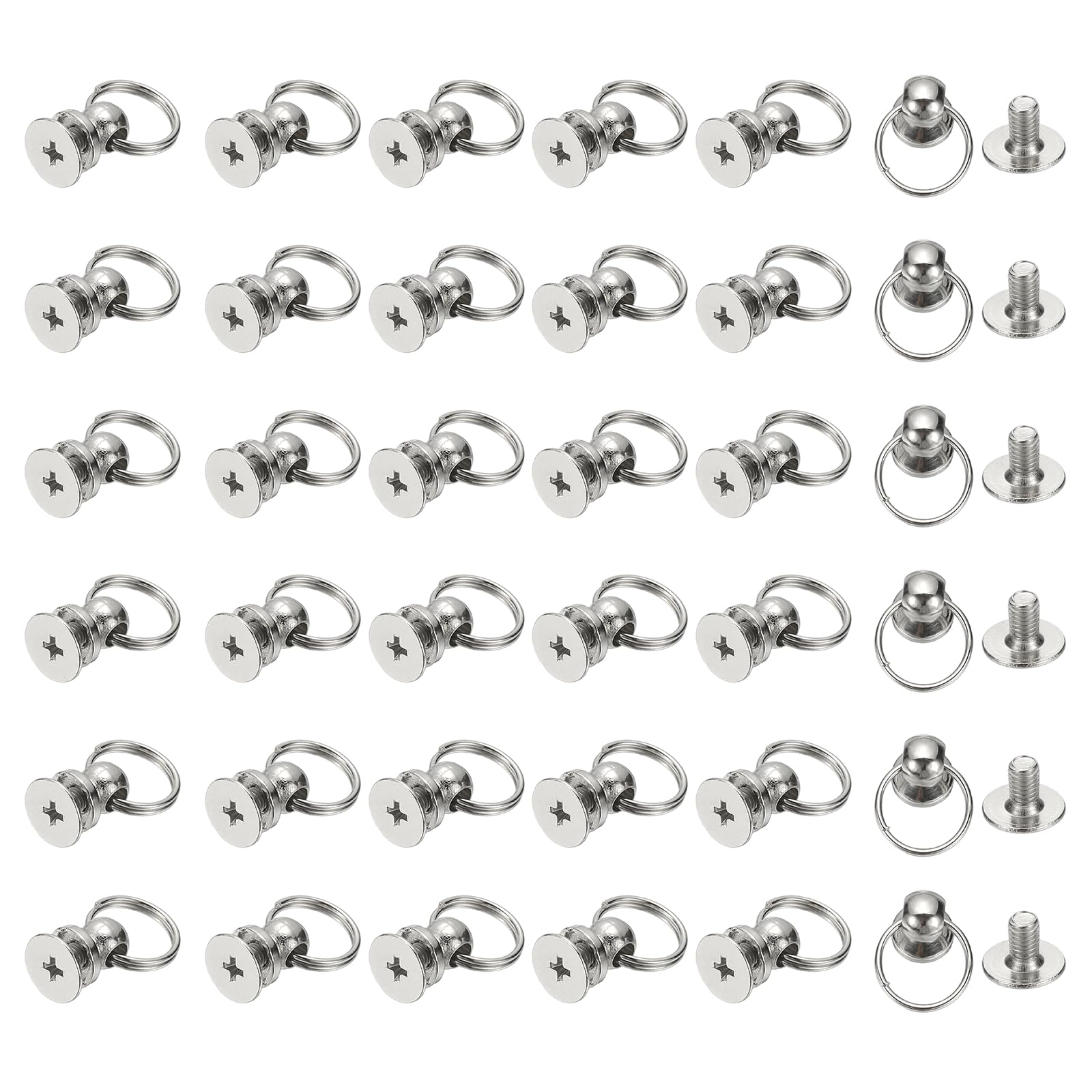 PATIKIL 60 Pcs 0.28"x0.22" Screwback Round Head Rivet with Single Ring