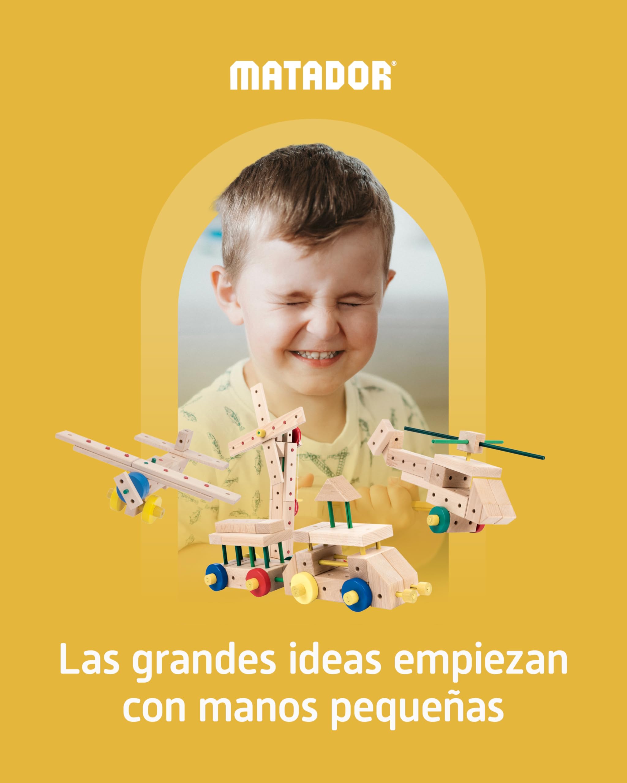Matador Set de Construcción para Niños Desde 3 Años – 263 Piezas | Juego de construcción en Madera Atractivo para fomentar Creatividad y motricidad Fina, con Varillas, Bloques, Martillo y Pinza