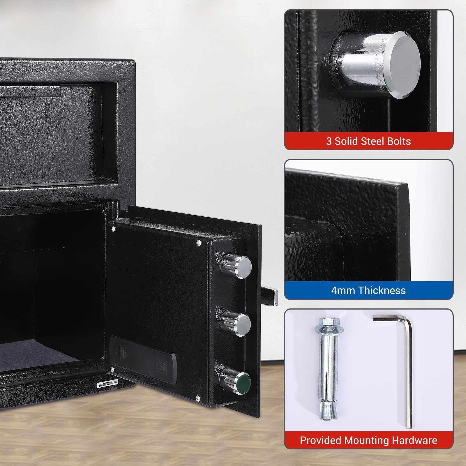 Cassaforte resistente a cadute da 2,5 m Cu.Ft con slot per affari, cassaforte per deposito per soldi con slot per caduta, 50,8 x 39,9 x 35,1 cm, cassaforte per ufficio per denaro e posta, nera