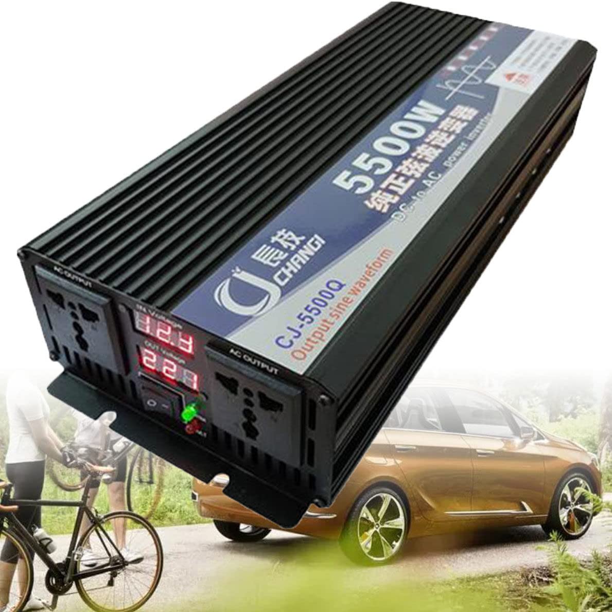 FAXIOAWA Onduleur à Onde sinusoïdale Pure 3500 W 4000 W 5000 W 5500 W 12 V/24 V/48 V/60 V/72 V DC vers 120 V pour Camping-Car Familial, système Solaire Hors réseau, Voiture, 5500 W-12 V