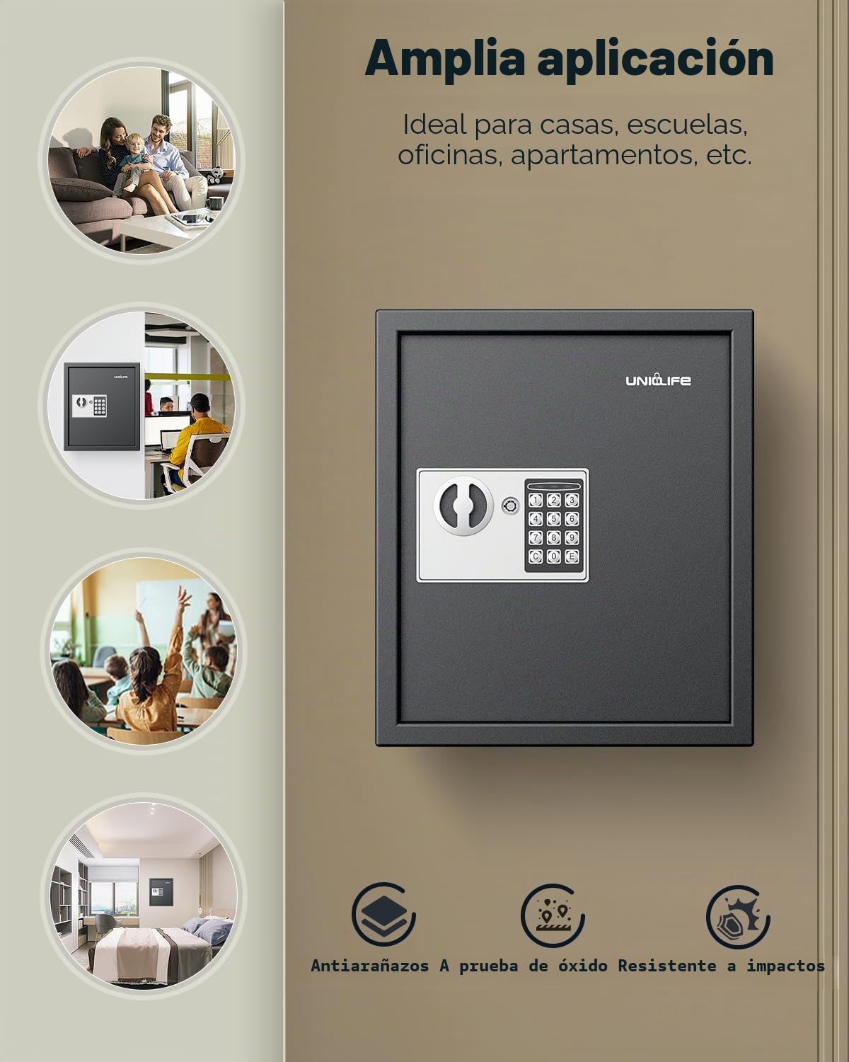 Uniclife Armario para llaves de 70 posiciones con combinación y cerradura de llave, organizador de llaves de seguridad montado en la pared, negro