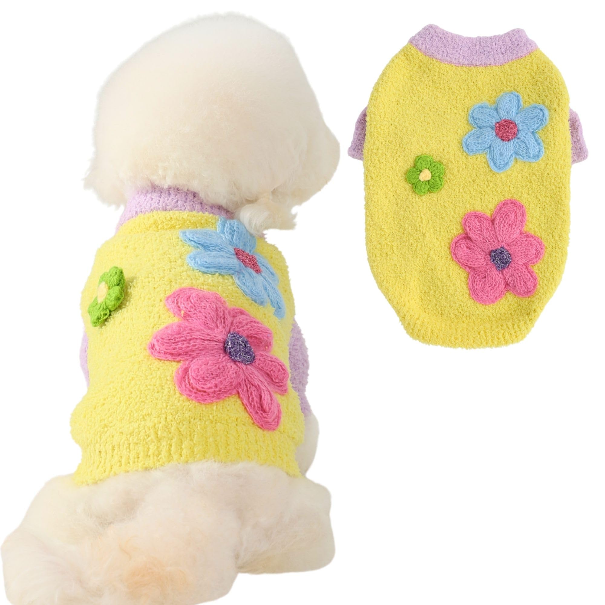 Vêtements pour chiens de petite et moyenne taille, pull pour animal de | Pull léger en polaire douce pour petit chien avec décoration florale 3D, facile à mettre, promenade quotidienne