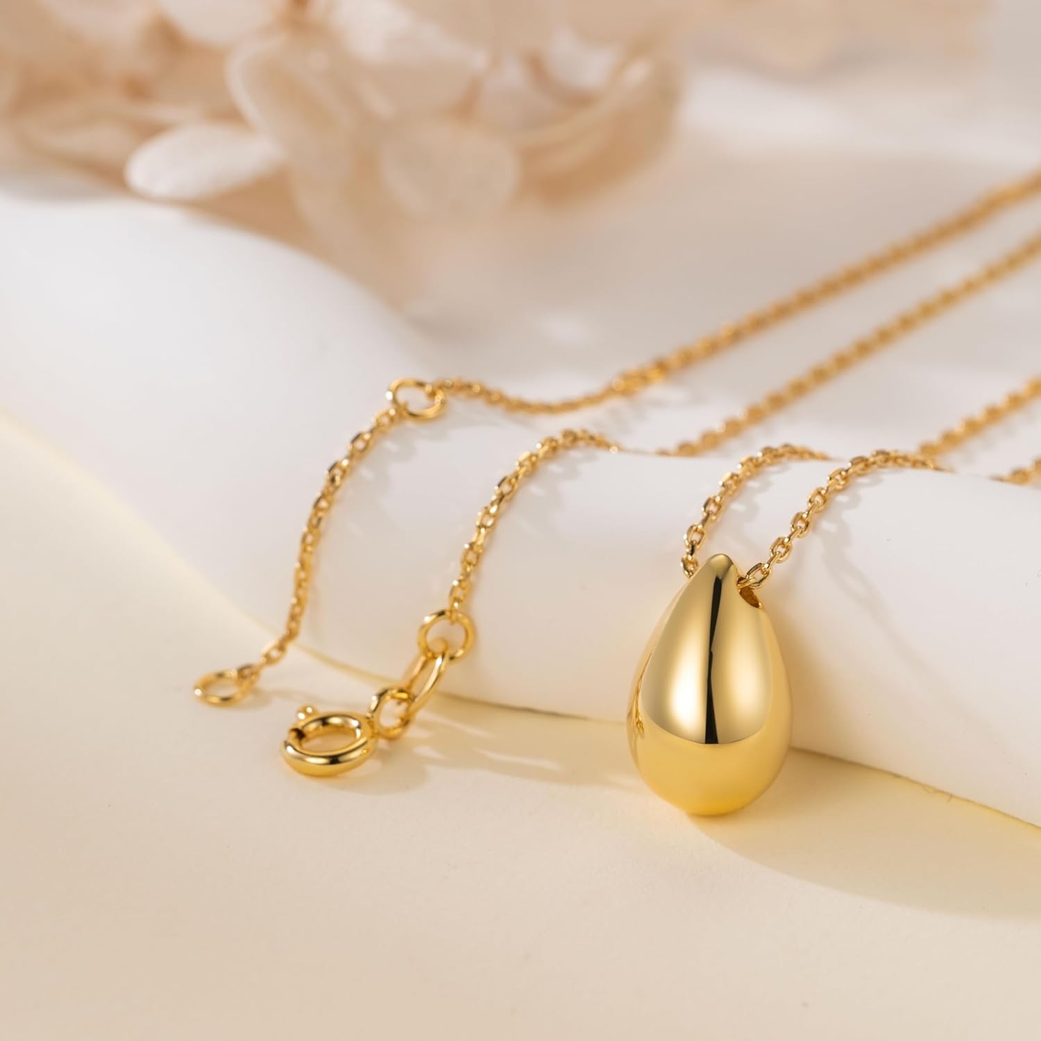 14K Gold Necklaces for Women Gold Necklace for Women Teardrop Necklaces for Womens Delicate Water Drop with Polished Surface Womens Tear Drop Necklaces - Image 5
