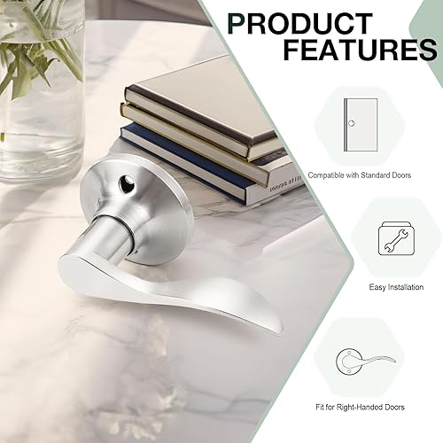 Miniatura 4 de GOBEKOR Paquete de 6 manijas de puerta de níquel satinado para diestros, palancas interiores sin giro, manija de puerta de armario