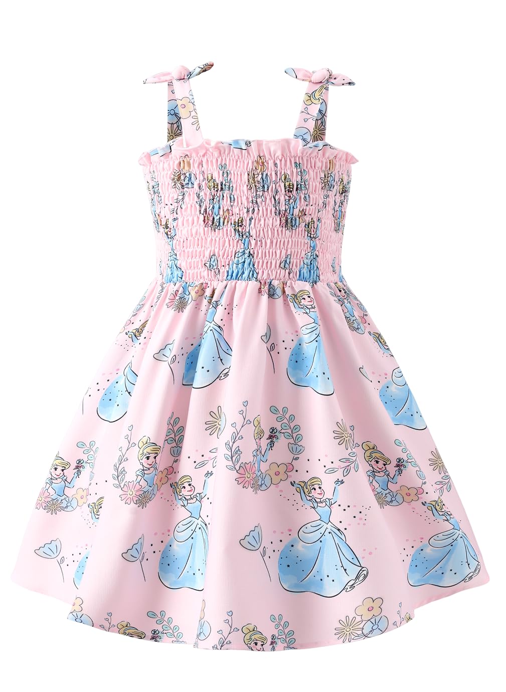 Disney Princess Frozen Elsa Minnie Stitch Toddler Girl Dress Bow Tie Straps Smocked Summer Outfit Birthday Party Clothes 2-9Y 8-9 Years Pink-1