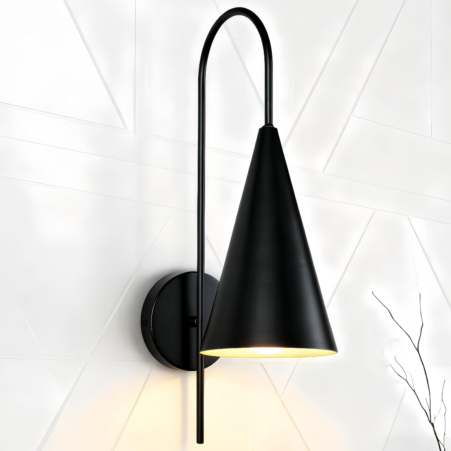 Modern Matte Black Metal Conical Sconce, Industrial Gooseneck Wall Light for Bedroom, Hand-Polished Durable Metal Finish Wall Mounted Light for Living Room, Elegant Light Fixtures for Indoor