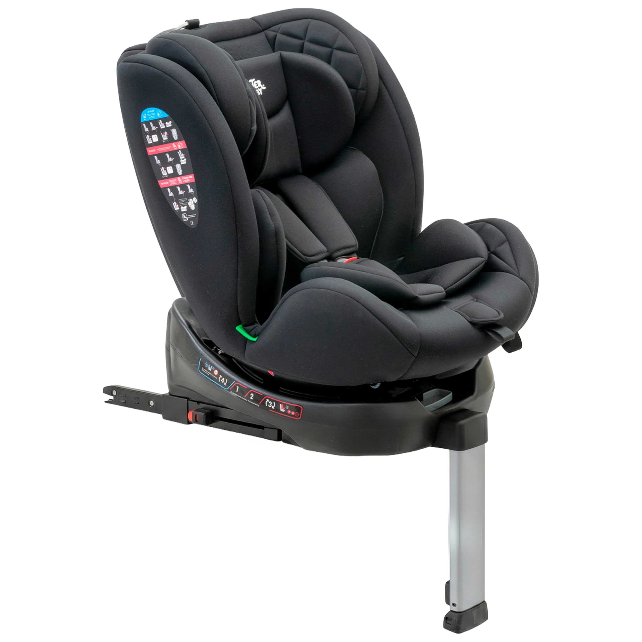 Interbaby Silla Coche Bebé Sella i-Size ISOFIX 360° Grupo 0+1+2+3 (Negro) | Silla auto giratoria 360 reclinable 40-150 cm, reductor recién nacido, protección lateral SIP, reposacabezas regulable