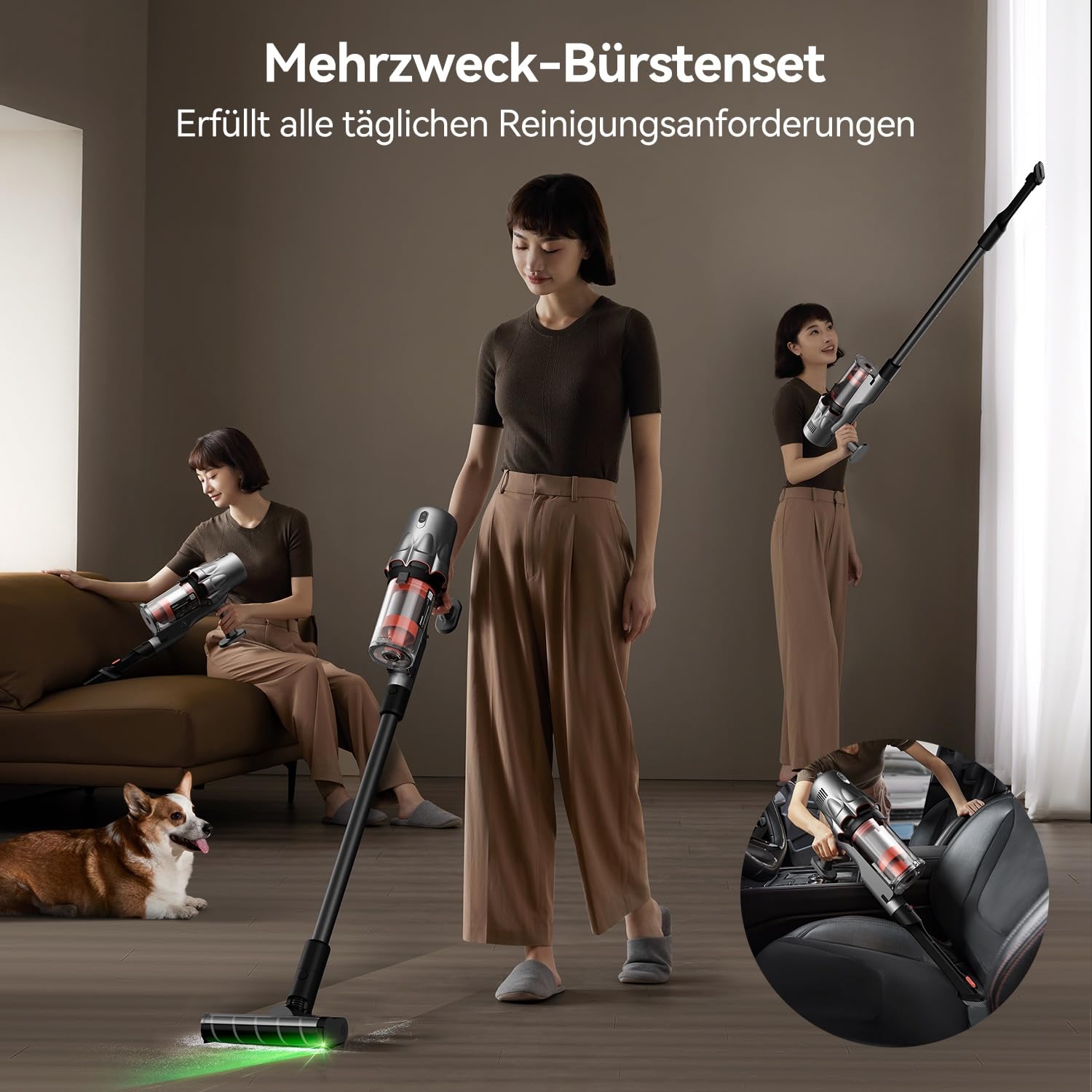 Deerma DEM-T30W Kabelloser Staubsauger 2-in-1 mit Stauberkennung, 240W Motor, 23kPa Saugkraft, HEPA-Filter, Weiche Bürste