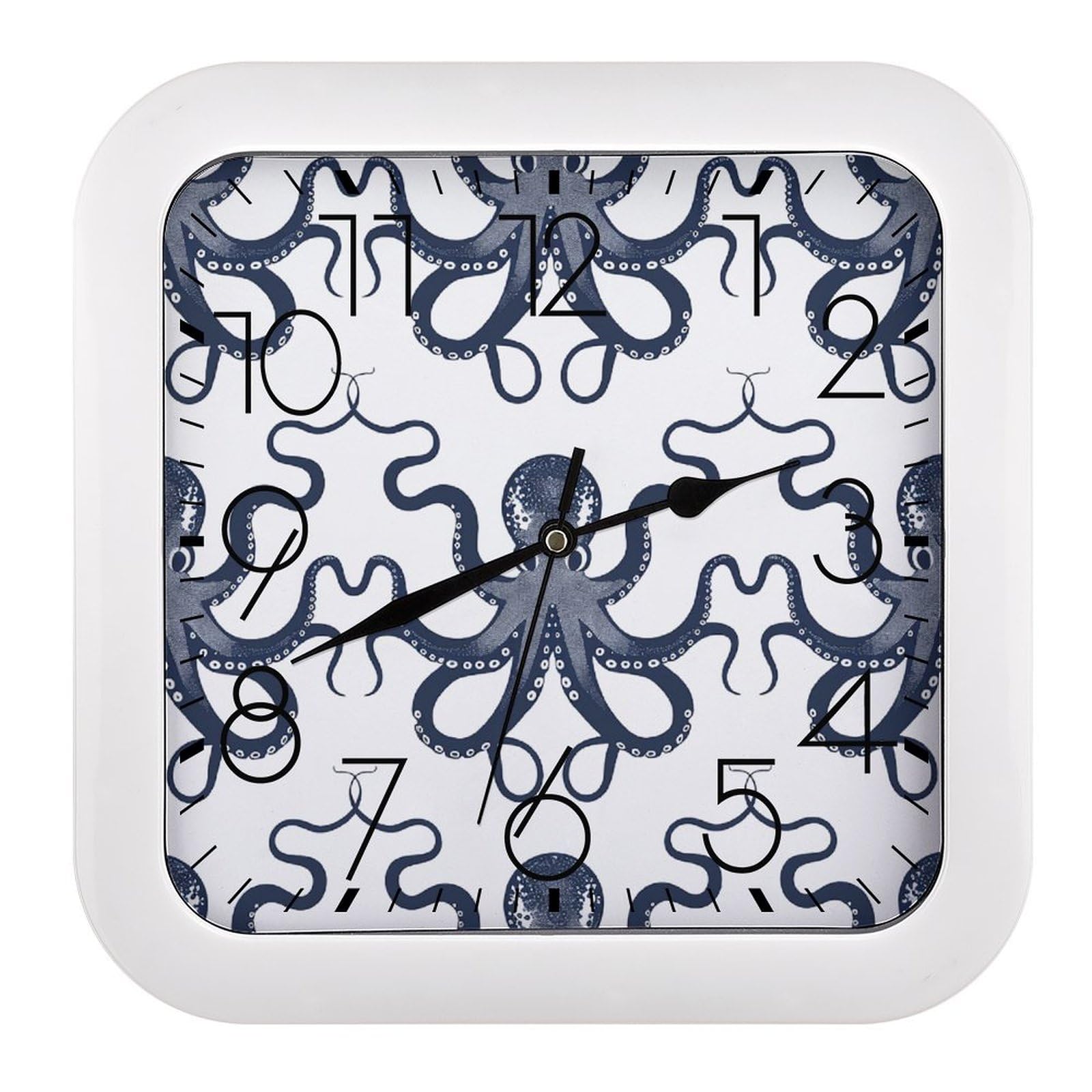 Horloge murale carrée bleu marine silencieuse à pile pour salon et bureau