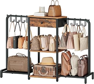 HOOBRO 3-Tier Purse Organizer for Closet, Purse Rack Stand with 8 Movabl...