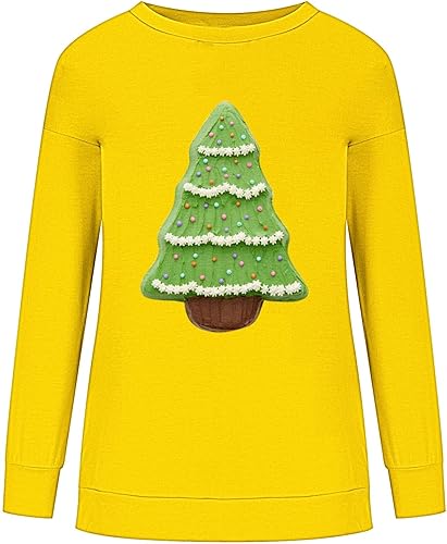 Miniatura 4 de Mujeres Navidad Jersey Sudaderas Manga Larga Cuello Redondo Árbol Impresión Sudadera Camisa Tops Ropa Holgada