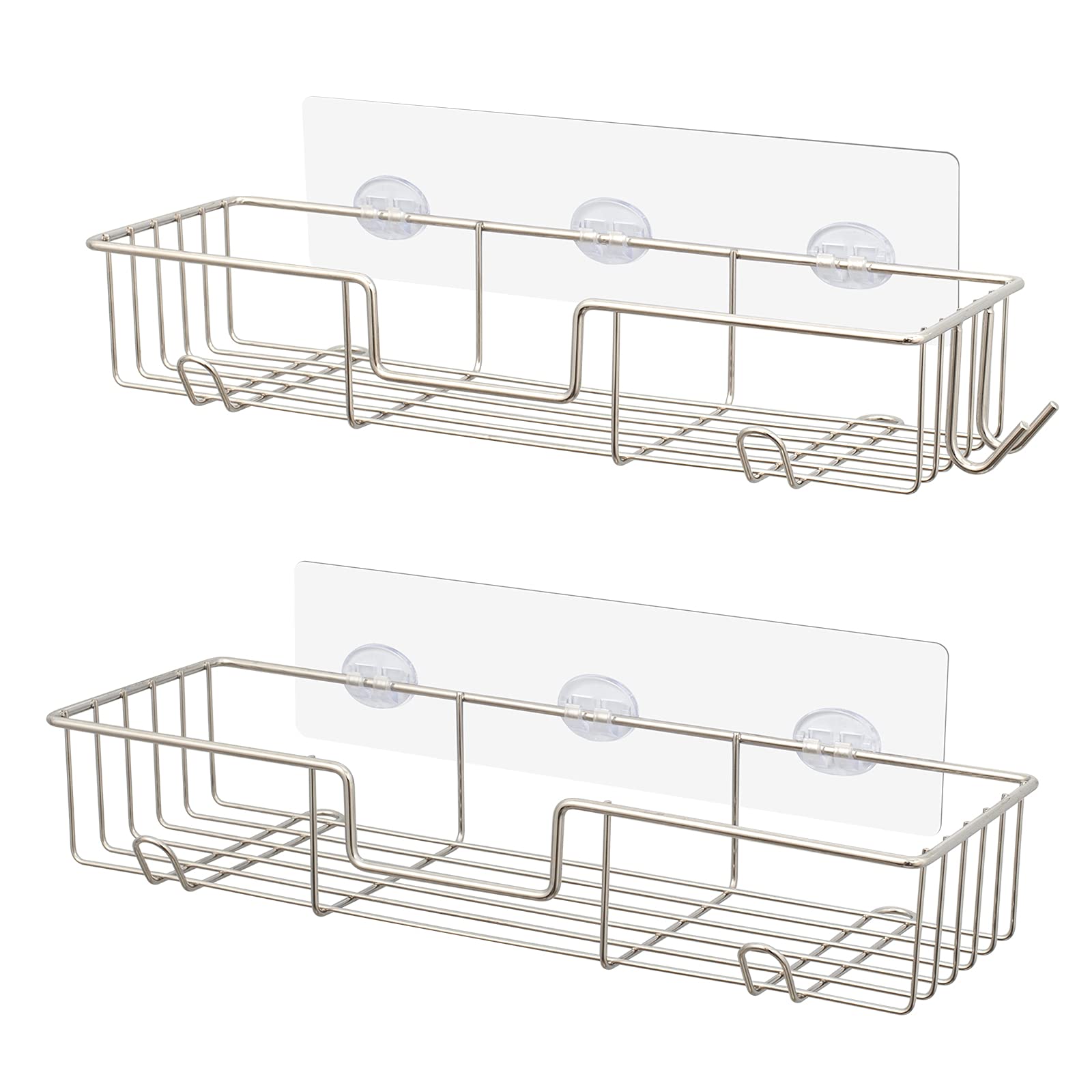 Photo 1 of AmazerBath Shower Caddy Shelf with Hooks, No Drilling Adhesive Shower Shelf for Bathroom Storage, Rustproof Stainless Steel Shower Organizer Wall Mounted, 2 Pack, Nickel