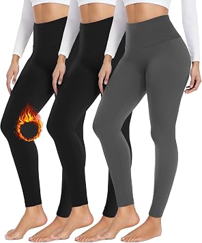 FULLSOFT 3 Pack Seamless Fleece Lined Leggings Women High Waisted Workout Winter Warm Thermal Yoga Pants3 Pack Black,Black,Dark Grey,Large-X-Large