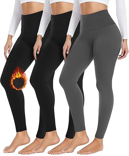 FULLSOFT 3 Pack Seamless Fleece Lined Leggings Women High Waisted