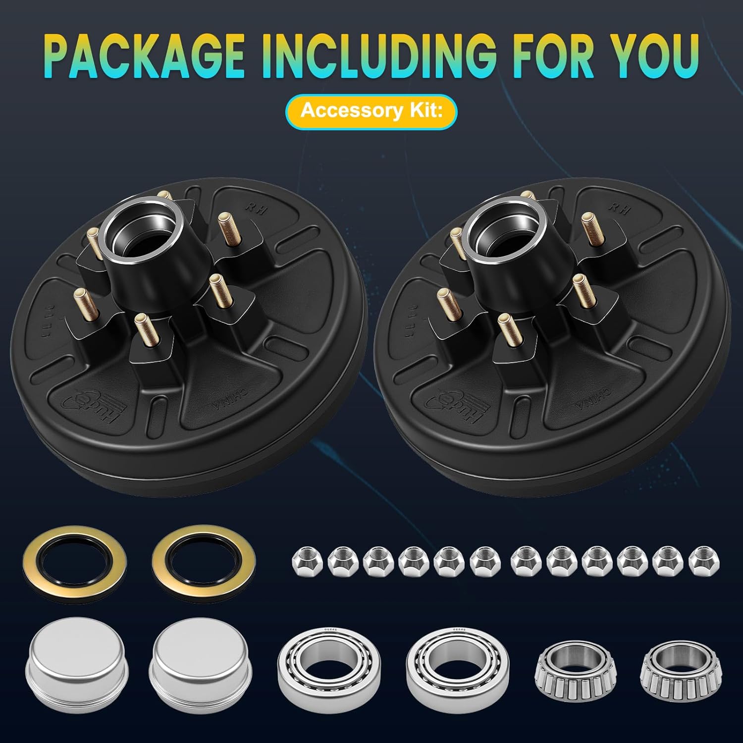 2PCS 6 on 5.5" Trailer Brake Drum Kit for 5200 lbs-6000 lbs Axles, Replacement 12" Brake Hub Drum Assembly for Rvs, Trailer, and Semi Truck