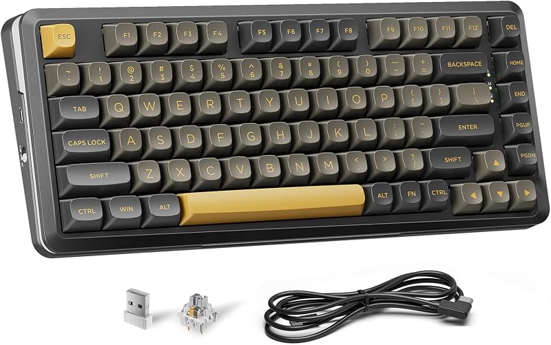 Redragon K738 Teclado mecánico inalámbrico, teclado para juegos RGB montado en junta, 3 modos (2.4G/BT/USB), interruptores lineales prelubricados, diseño del 75%, 82 teclas intercambiables en caliente para PC/Mac - Oro negro