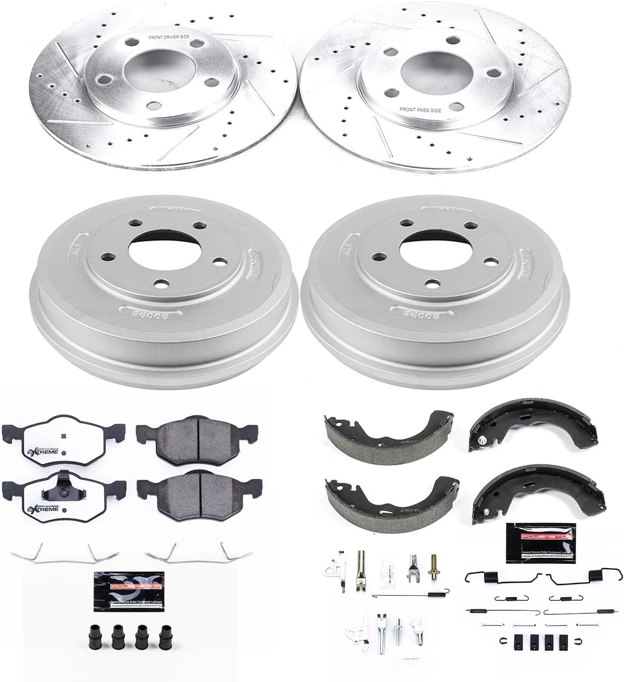 PowerStop Front & Rear Brake Kit For Ford Escape 2001-07 |Mazda Tribute 2001-06 |Mariner 2005-07 - Truck & Tow Carbon Fiber Ceramic Brake Pads + Drilled & Slotted Rotors Upgrade, K15209DK-36