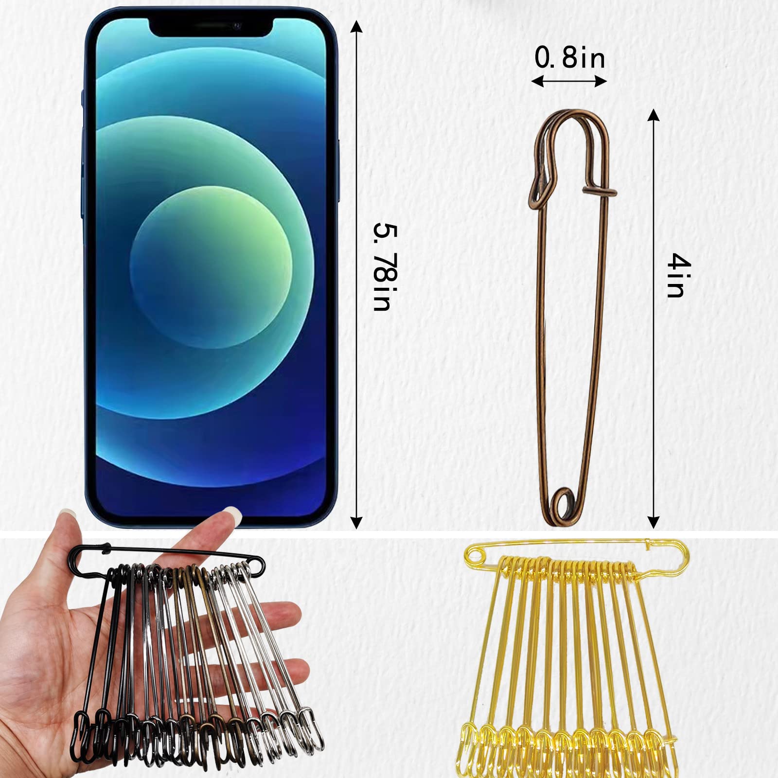24 Spille Da Balia Giganti Da 58 Mm In Metallo, Colore Bronzo – Perfette Per Cucito, Fai Da Te E Abbigliamento