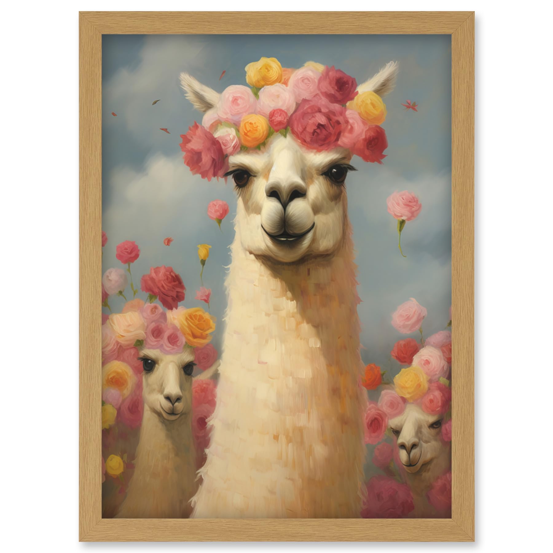 Artery8 The Llama Wedding Rose Bloom Flower Headdress Fun Artwork Kids Bedroom Artwork Framed Wall Art Print A4