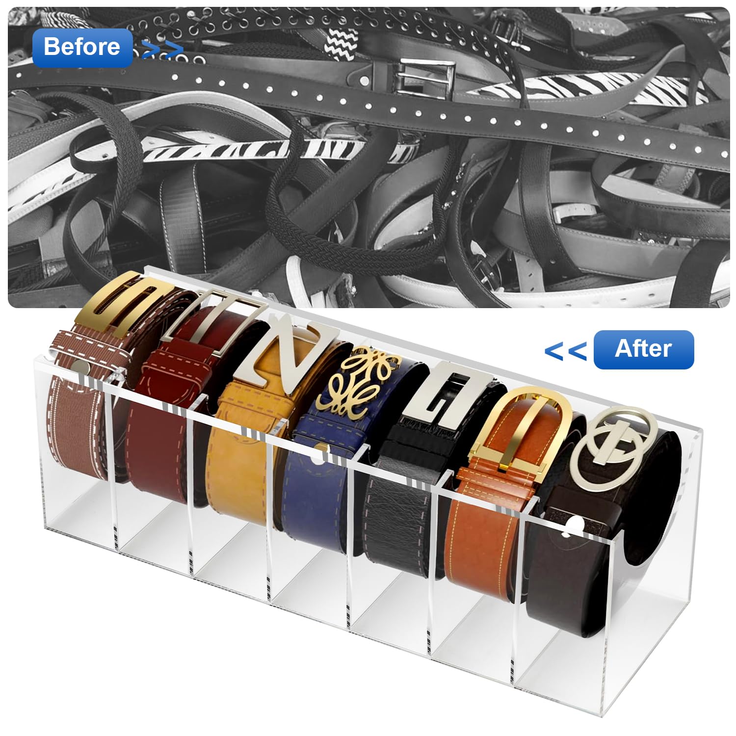 Organizer per cintura in acrilico, a 7 scomparti, per cintura, per armadio e cassetto, vetrina per cintura, organizer da parete (7 griglie)