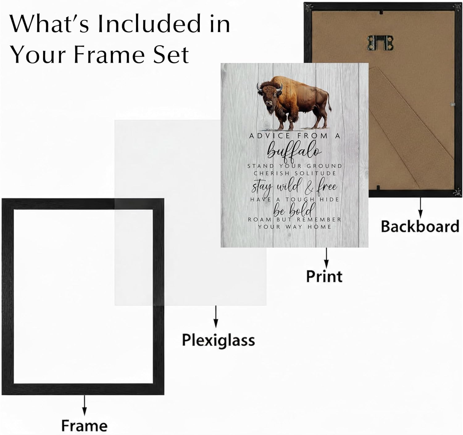 Advice From Buffalo - Inspirational Wall Art Print – Bison Wall Art Decor for Home, Office, Bedroom, Hallway, Classroom & School (Black Framed, 8 x 10 inches)