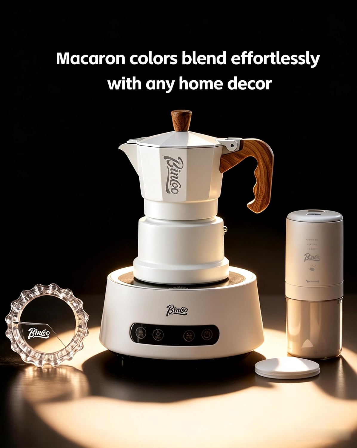 Bincoo MIni Triple Valve Moka Pot for One Person,Aluminium Stovetop Espresso Coffee Maker 1 Cup,High Pressure Rich Crema Moka Pot for Home Travel (White 1 cup)