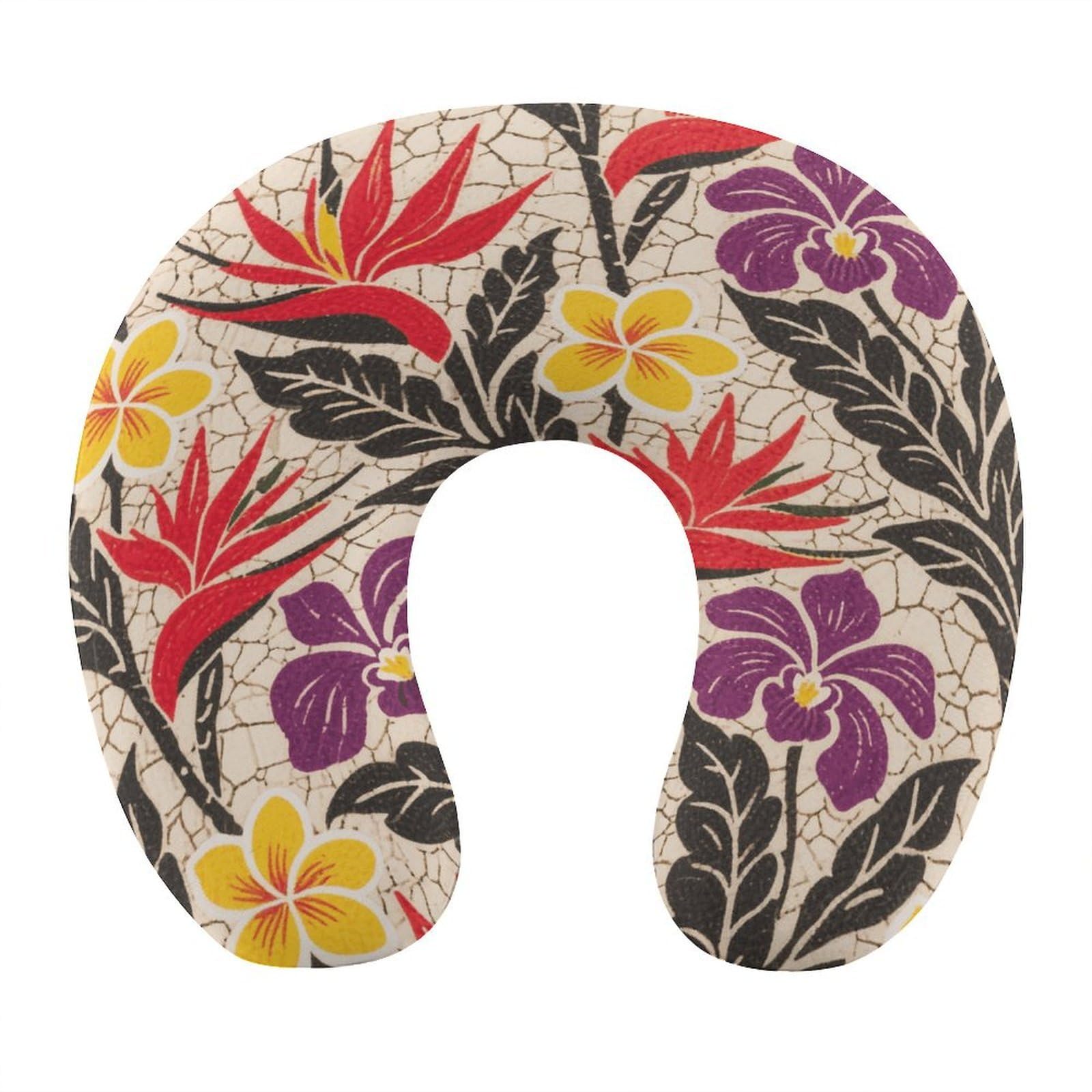 VstaDank Tropical Flower Neck Pillow Memory Foam Sleeping U Shaped Pillows Cooling Travel Head Support Pillows Super Lightweight Portable Airplane Pillow for Car Office Rest