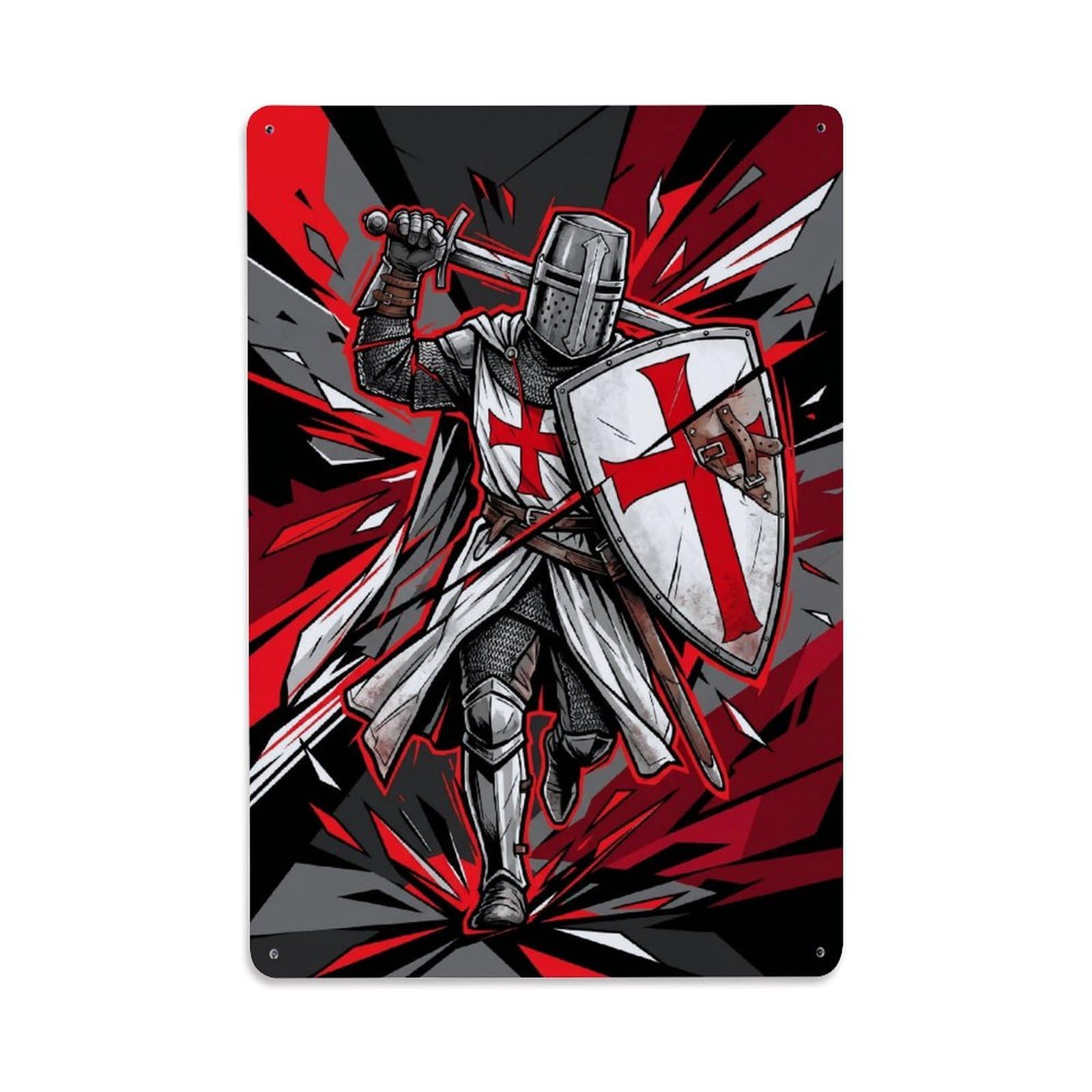 Olhnbad Style Medieval Armour Shield Guard Templar Knight Fractured Metal Tin Sign