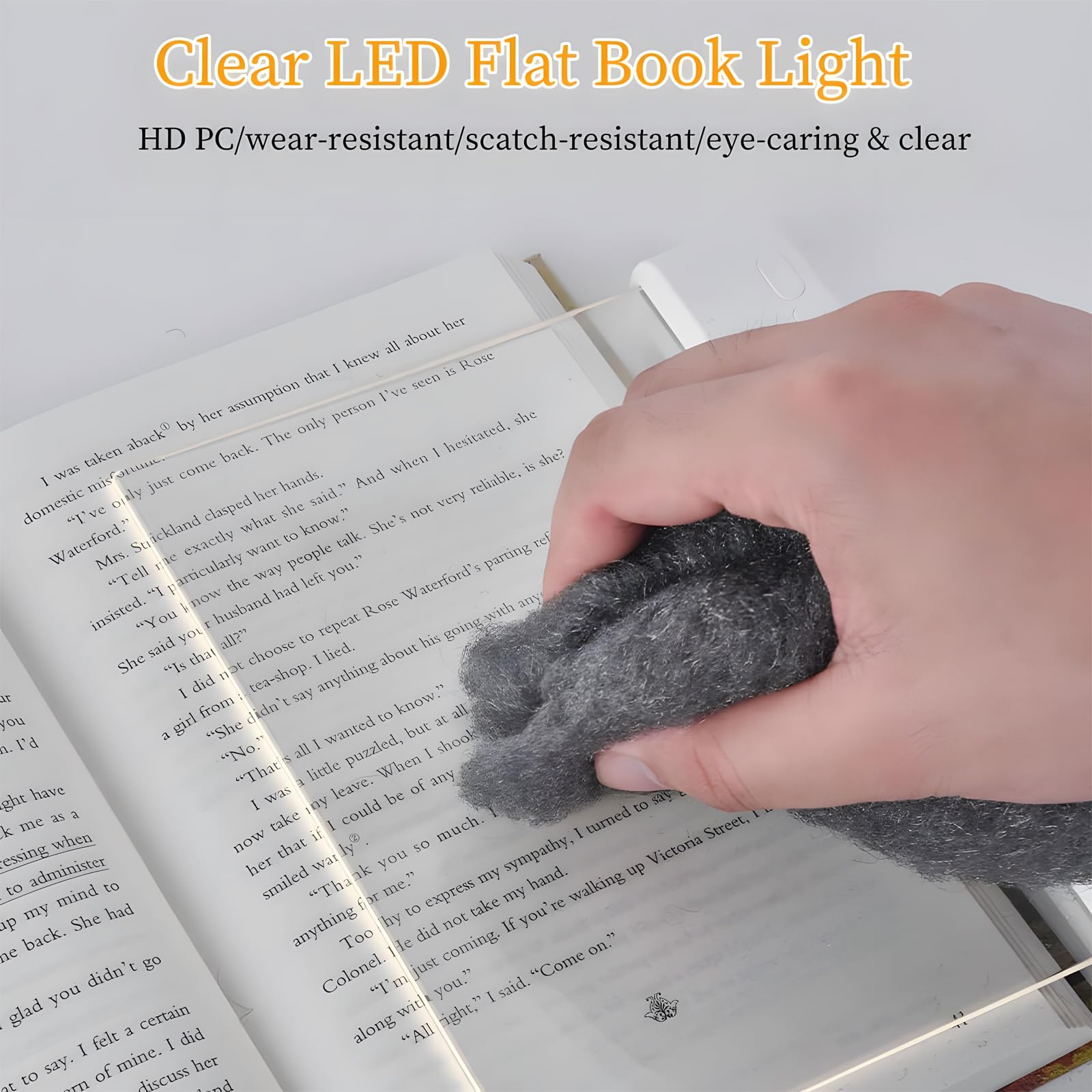 Luce per libro, luce da lettura con clip per libri, ricaricabile a LED trasparente, luci piatte per leggere a letto di notte, con 3 colori e timer, luce da lettura, pannello dimmerabile, luce a pagina