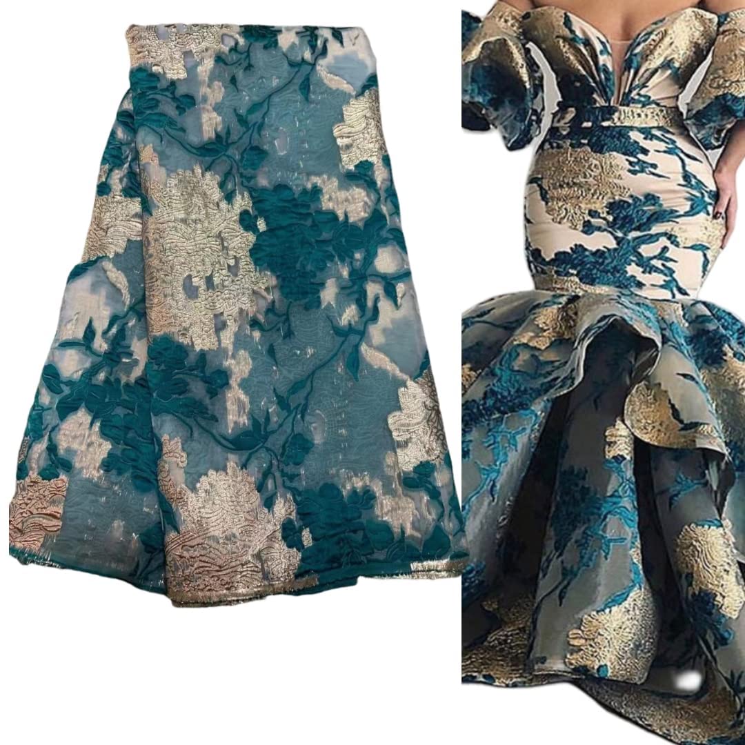 Deerhobbes Design your own3 Yards African Lace Fabric French Beaded Sequins Lace,Net Tulle Fabric,Embroidered Fabric for Dress Guipure lace L03 (Green)